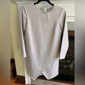 ASOS GRAY LINED LONG SLEEVED SPLIT HEM CREPE MIDI DRESS SIZE 4 NEW WITH TAG